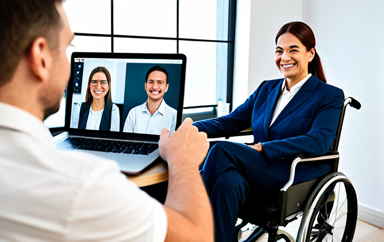 장애인상담사 경력 개발 - **Prompt:** A diverse group of professional counselors networking at a conference in Madrid, Spain. ...