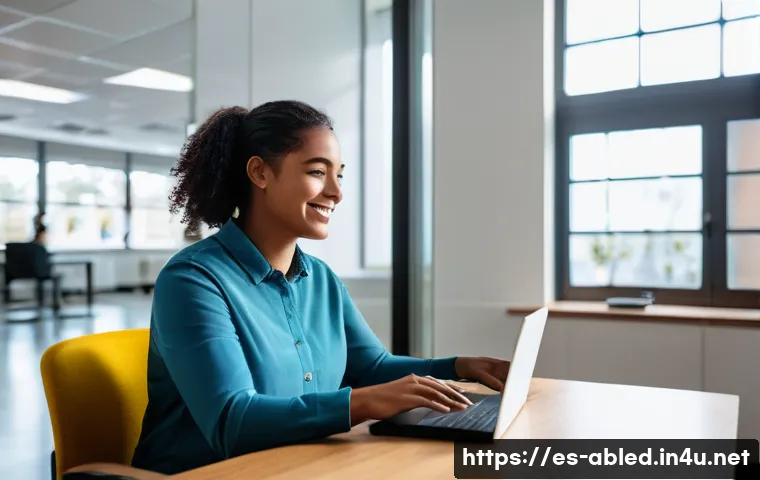 장애인상담사 직무 변화 트렌드 - A modern digital advisory session in a bright, accessible office setting, featuring a professional a...