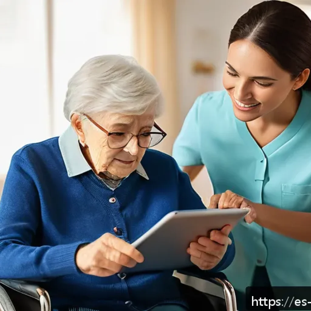 장애인상담사 업무일기 작성법 - A professional caregiver in a modern home setting, attentively taking notes on a digital tablet whil...