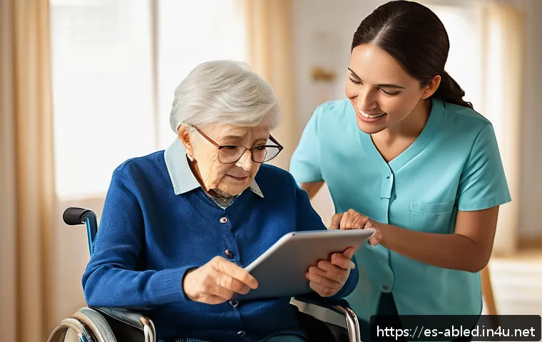 장애인상담사 업무일기 작성법 - A professional caregiver in a modern home setting, attentively taking notes on a digital tablet whil...