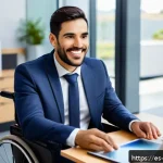 Home 22 장애인상담사 연봉 정보 - A professional disability advisor in a modern office setting in a Spanish-speaking country, dressed ...